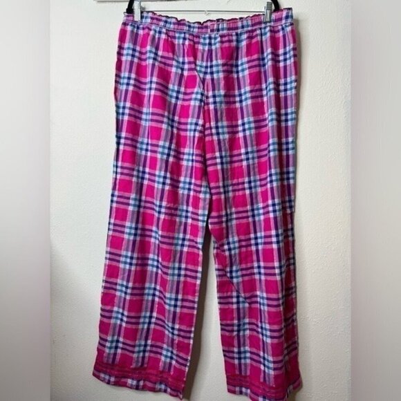 NWT Victoria Secret Pajama Pants in Pink Plaid With Lace Detail SIZE XL Extra L - Picture 2 of 4